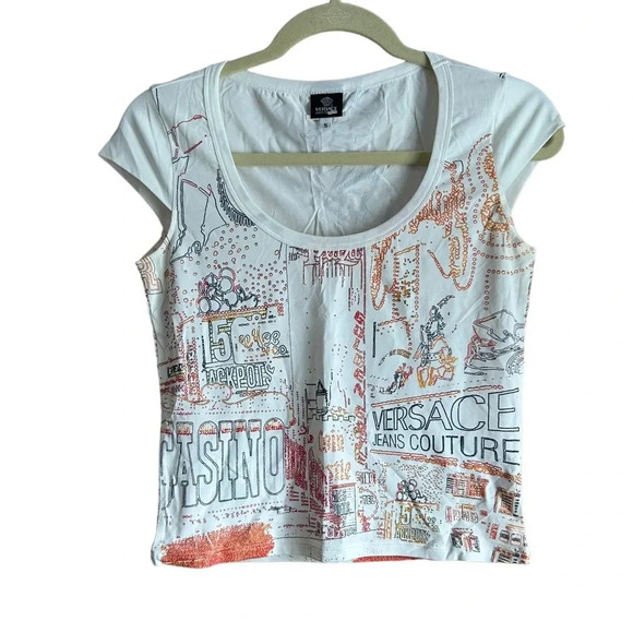 VERSACE JEANS COUTURE VINTAGE 90s WOMENS CASINO TEE - Picture 1 of 5